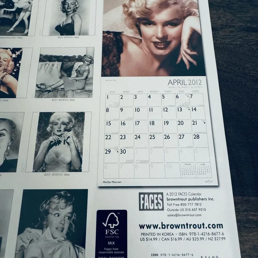 Marilyn Monroe 2012 Wall Hanging Calendar